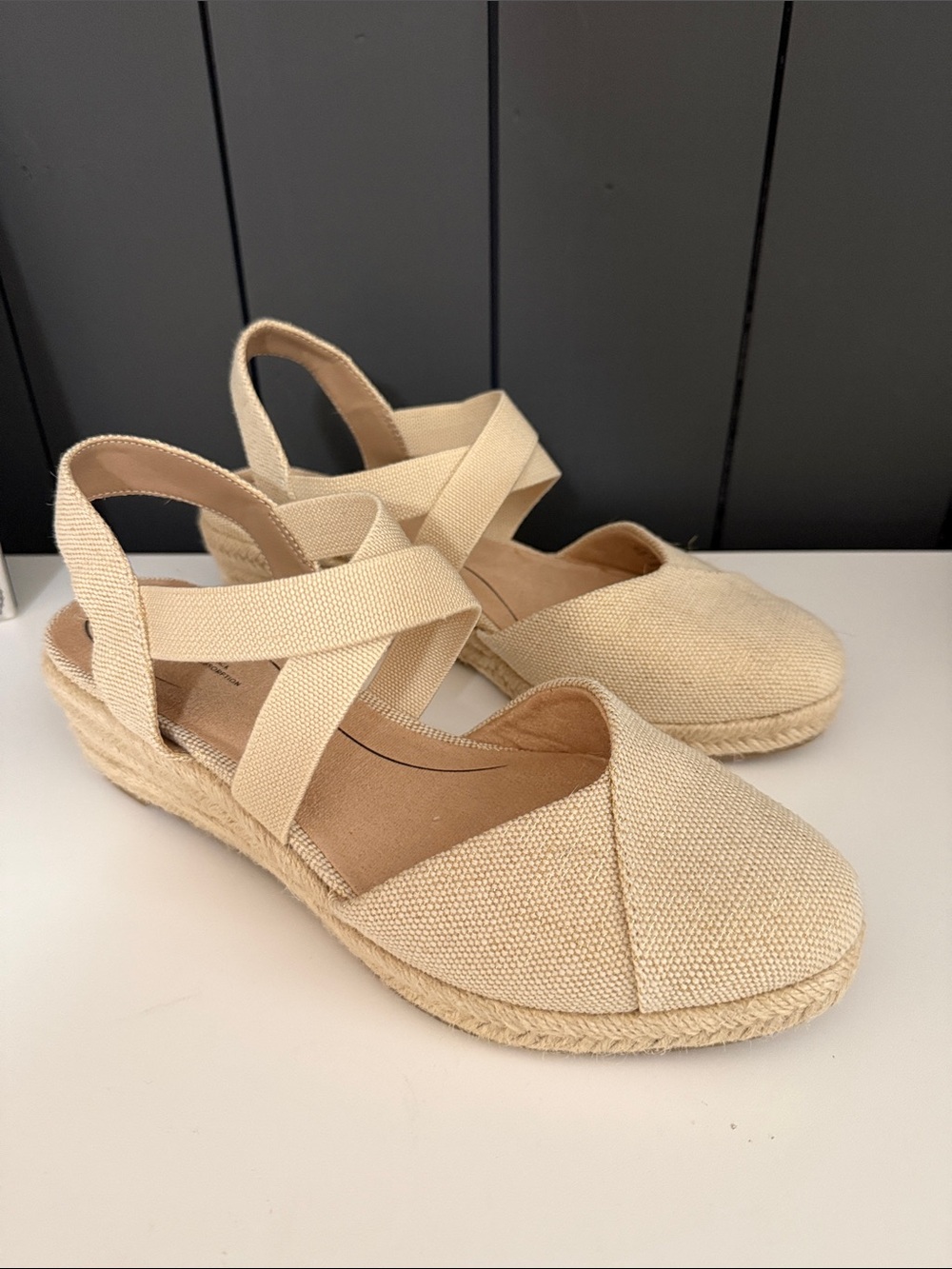 Life Stride Cream Canvas Crisscross Espadrille Wedges